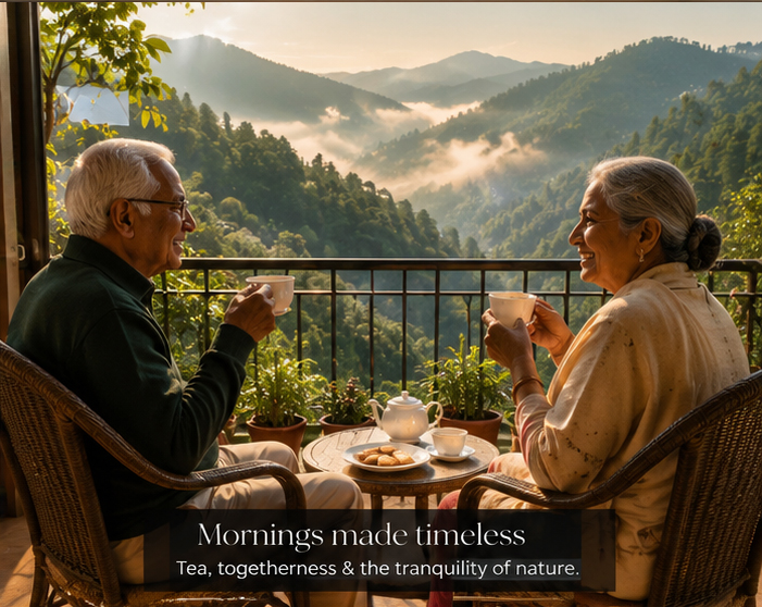 Grandparents over morning tea in the mountains